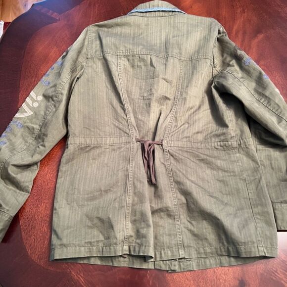 EUC Anthropologie Hei Hei Beaded Embroidered Olive Green Utility Jacket Sz SMALL - Picture 4 of 9
